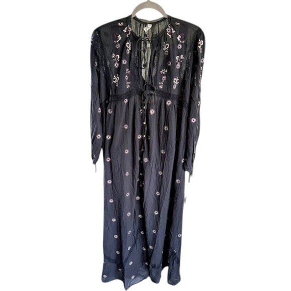 Free People Chasin Spring Maxi Bodysuit Black Dress Button Floral Embroidered S - Picture 4 of 16